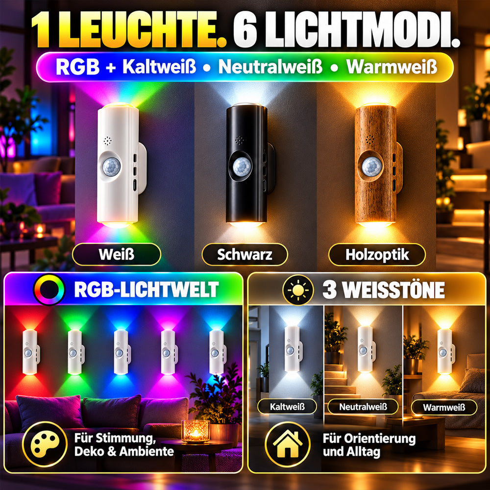 💸 -50% RABATT!!⏰Magnetische RGB-Bewegungsmelder-Nachtleuchte ✨ | Bohrfrei, kabellos, wiederaufladbare LED-Leuchte, ideal für dunkle Treppen, Flure und nächtliche Gänge