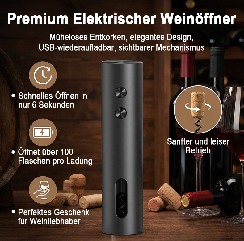 🎉Neujahrsdeal! 50% Rabatt🍷 WEINMEISTER Pro – Elektrischer Korkenzieher-Set ✨ Premium Design | Leise & Kraftvoll | Wiederaufladbar