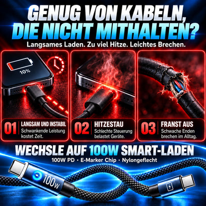 🔋100W USB Schnellladekabel –Schützen Sie Ihren Handyakku vor Beschädigung, Überhitzung und Kabelbruch | geeignet für alle elektronischen Geräte