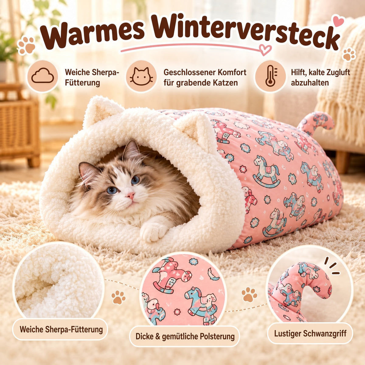 🐾🔥 Bestseller! Halbgeschlossenes, warmes Haustier-Schlafsackbett – Winddichtes, flauschiges Kuschelnest für Katzen und kleine Hunde, perfekt für gemütliche Winterschläfchen ❄️