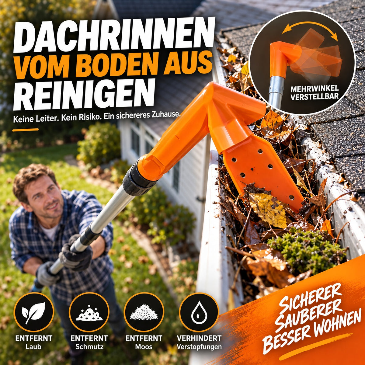 🧹 Verstellbare Dachrinnen-Schaufel – Sicheres Design Ohne Leiter Für Schnelle & Mühelose Entfernung Von Schmutz