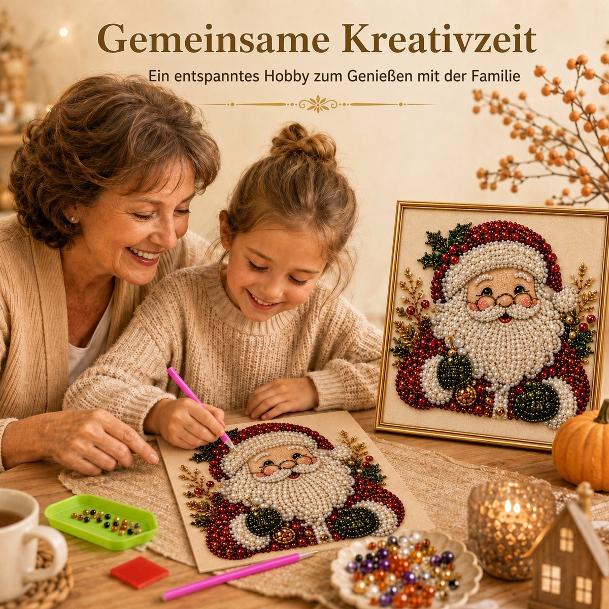 🎄 LETZTER TAG – 49 % RABATT – DIY Weihnachts-Perlen-Diamond-Painting-Set mit Rahmen | Entspannend & Einsteigerfreundlich