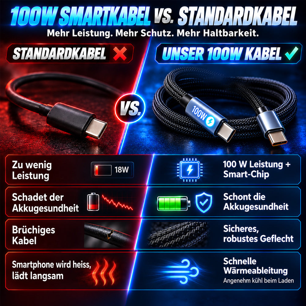 ⚡⚡50% Rabatt！🔋100W USB Schnellladekabel – Geflochten, Robust & mit Überladeschutz🛡️