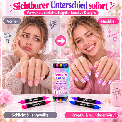 💅Mädchen lieben es💥 Nail Art Stift-Set mit 24 Farben | Für DIY Nageldesign, Mädchenabende & Kindergeburtstage – Doppelspitzen-Kein Nagelstudio nötig, Strahlende Nägel Zaubern✨