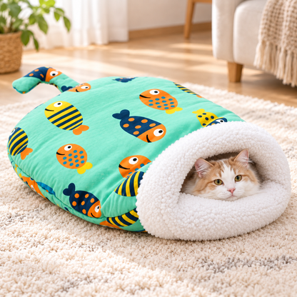 🐾🔥 Bestseller! Halbgeschlossenes, warmes Haustier-Schlafsackbett – Winddichtes, flauschiges Kuschelnest für Katzen und kleine Hunde, perfekt für gemütliche Winterschläfchen ❄️