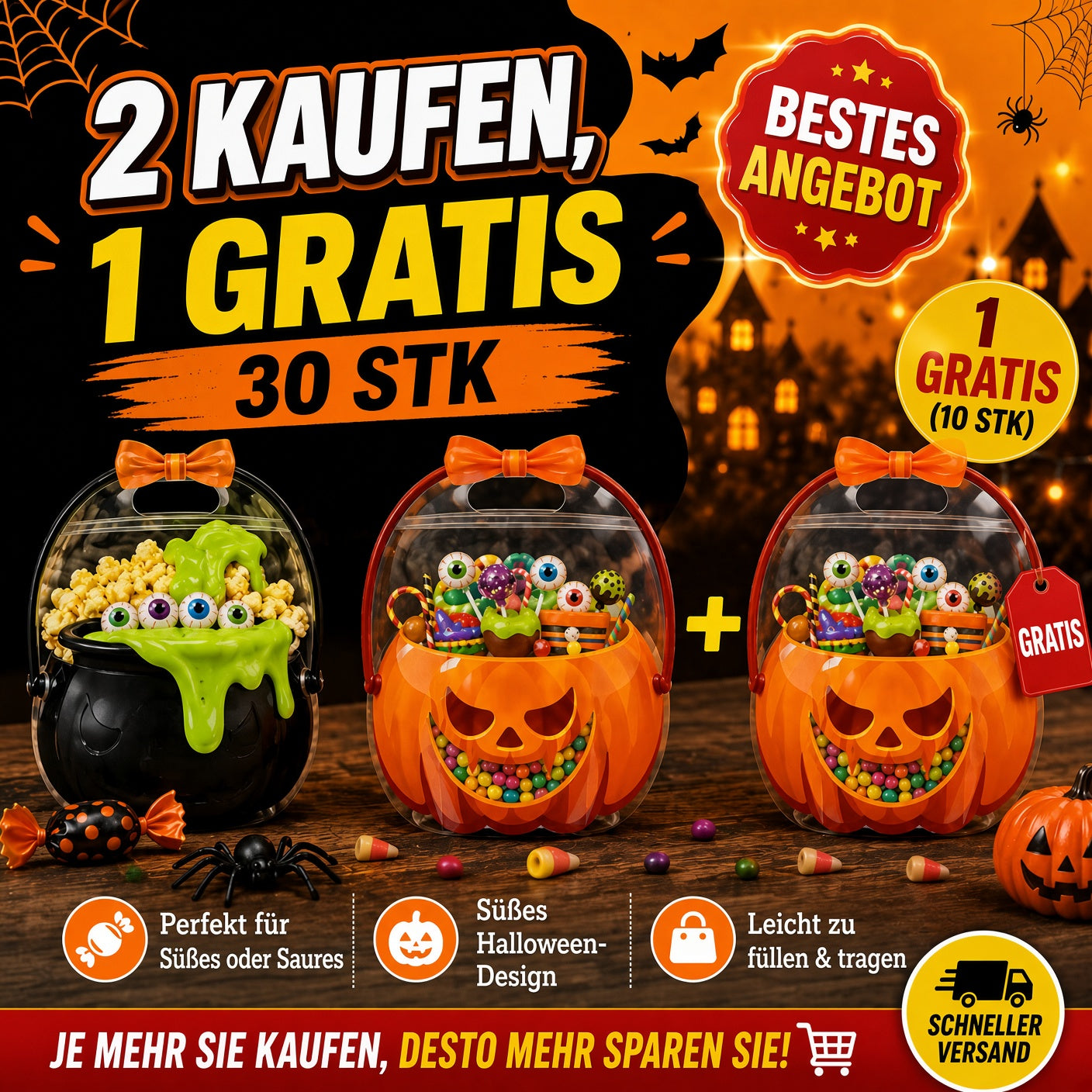 🎃 Einzigartiges Halloween-Design | Süßigkeitentüten aus Kunststoff, perfekt für Süßigkeiten, Geschenke und kreative Verpackungen. 👻