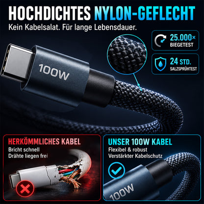 ⚡⚡50% Rabatt！🔋100W USB Schnellladekabel – Geflochten, Robust & mit Überladeschutz🛡️