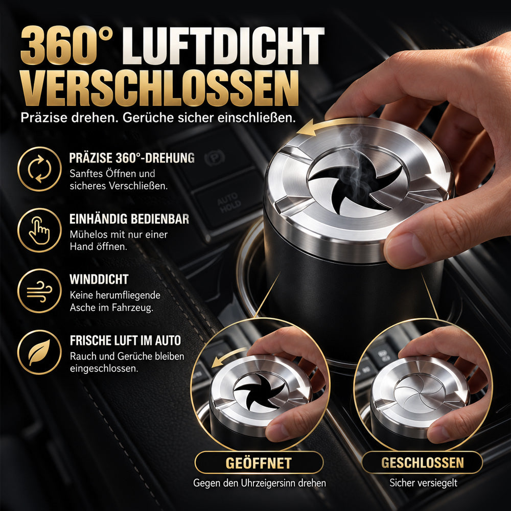 Drehbarer Aschenbecher mit Keramik-Einsatz, Geruchsdicht & Rutschfest – Für Auto, Zuhause, Büro & Camping – Passt in 99 % der Getränkehalter
