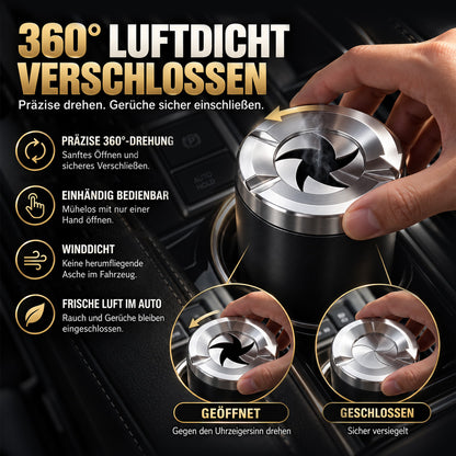 Drehbarer Aschenbecher mit Keramik-Einsatz, Geruchsdicht & Rutschfest – Für Auto, Zuhause, Büro & Camping – Passt in 99 % der Getränkehalter