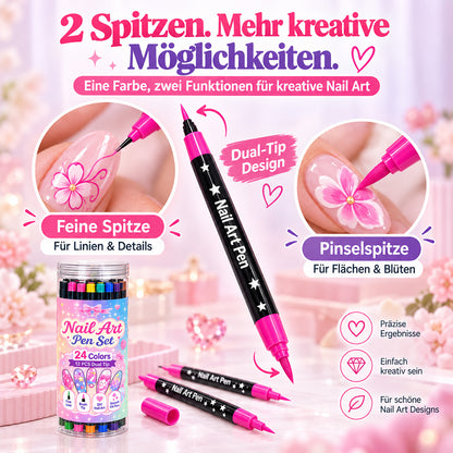 💅Mädchen lieben es💥 Nail Art Stift-Set mit 24 Farben | Für DIY Nageldesign, Mädchenabende & Kindergeburtstage – Doppelspitzen-Kein Nagelstudio nötig, Strahlende Nägel Zaubern✨