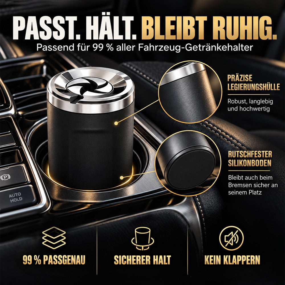 Drehbarer Aschenbecher mit Keramik-Einsatz, Geruchsdicht & Rutschfest – Für Auto, Zuhause, Büro & Camping – Passt in 99 % der Getränkehalter