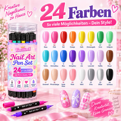 💅Mädchen lieben es💥 Nail Art Stift-Set mit 24 Farben | Für DIY Nageldesign, Mädchenabende & Kindergeburtstage – Doppelspitzen-Kein Nagelstudio nötig, Strahlende Nägel Zaubern✨