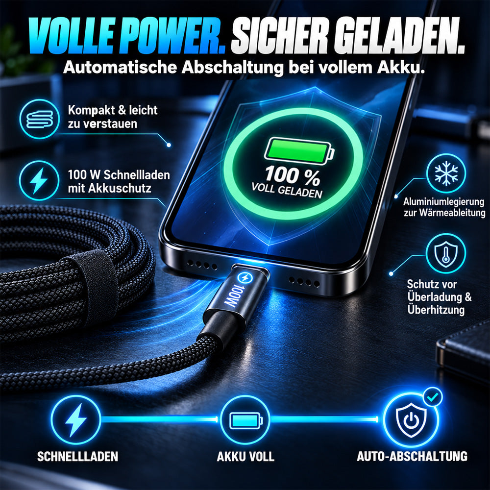 ⚡⚡50% Rabatt！🔋100W USB Schnellladekabel – Geflochten, Robust & mit Überladeschutz🛡️
