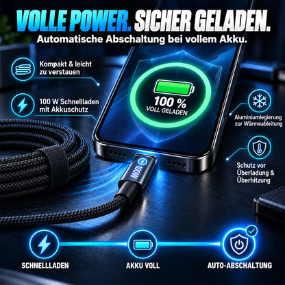 ⚡⚡50% Rabatt！🔋100W USB Schnellladekabel – Geflochten, Robust & mit Überladeschutz🛡️