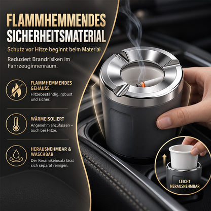 Drehbarer Aschenbecher mit Keramik-Einsatz, Geruchsdicht & Rutschfest – Für Auto, Zuhause, Büro & Camping – Passt in 99 % der Getränkehalter