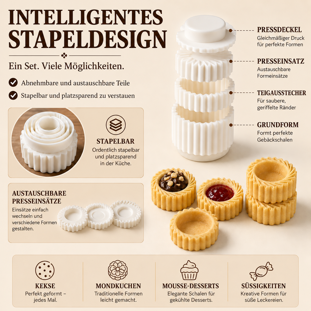 UPSELL🍪✨ Doppelseitige Teigform – Verschiedene Formen auf jeder Seite, perfektes Verschließen für Empanadas, Kekse und Teigtaschen 🍪👌