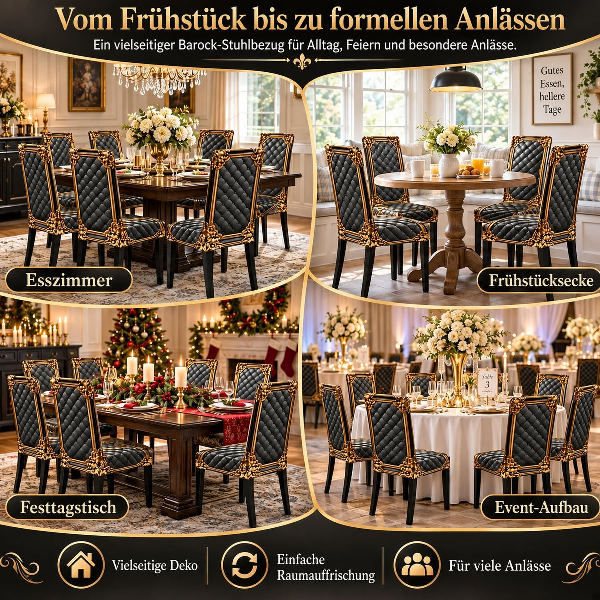 🔥 1 kaufen, 1 gratis! 🪑 Eleganter Barock-Stil Stuhlbezug – Elastischer Esszimmerstuhlbezug mit luxuriösem Design