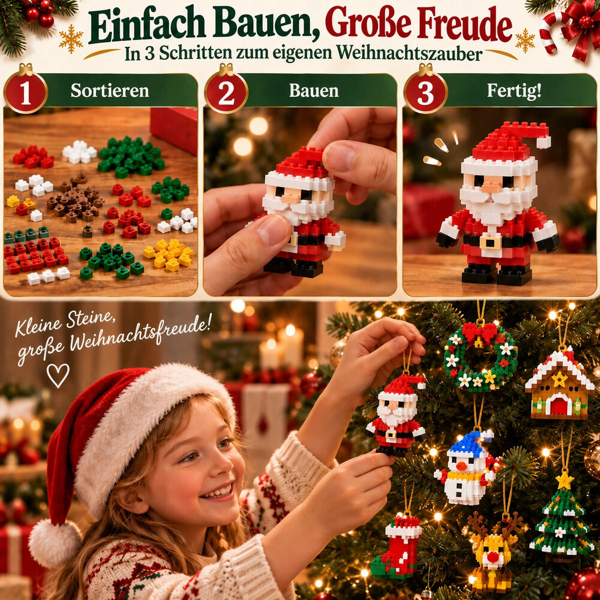 upsell⏳ Nur heute 49 % sparen – 🎄 12-Tage-Mini-Weihnachts-Bauset zum Selberbauen | 12 einzigartige, festliche Bausets mit Aufhängeschlaufen – perfekt zum Schmücken von Weihnachtsbäumen, Kränzen und festlichen Dekorationen 🧱