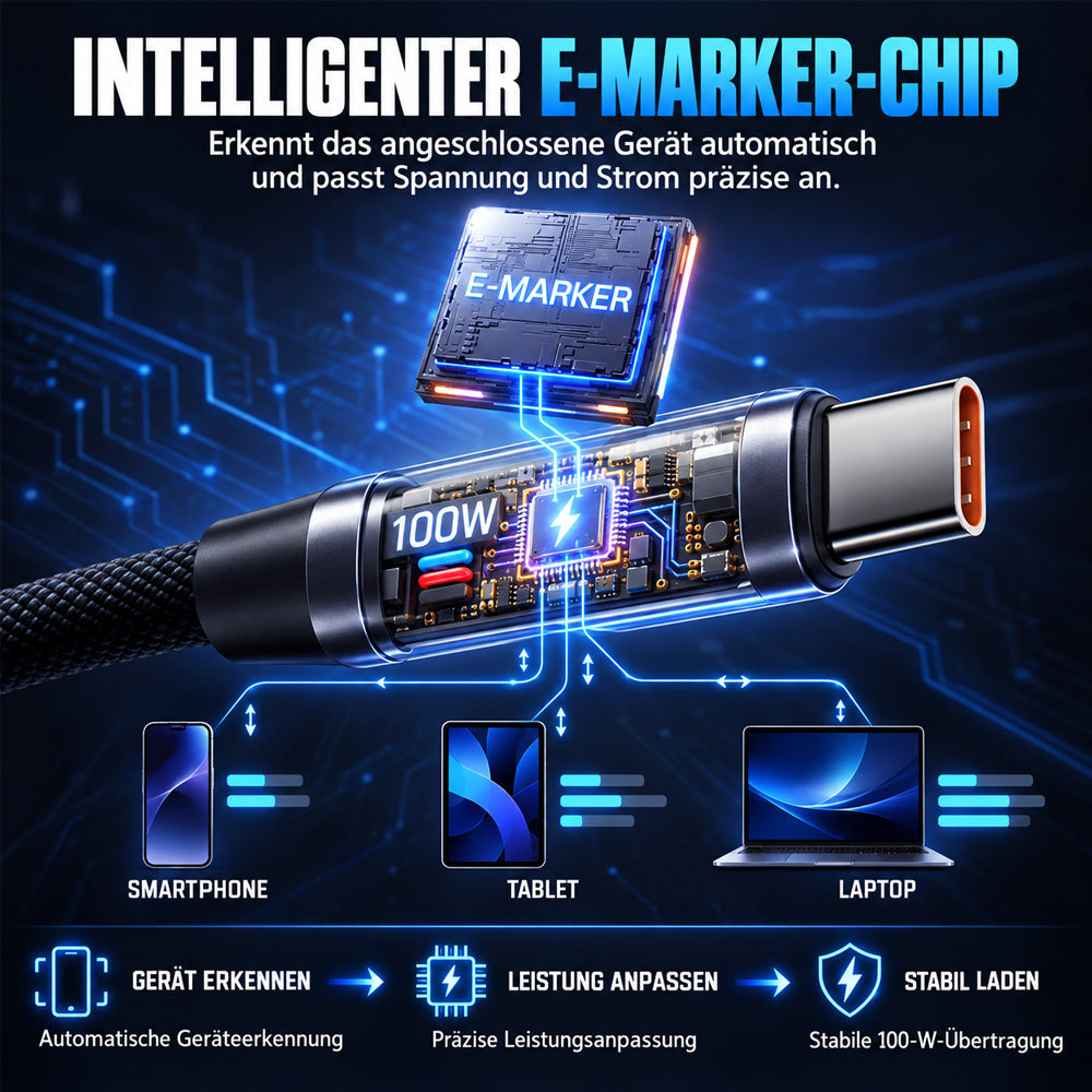 ⚡⚡50% Rabatt！🔋100W USB Schnellladekabel – Geflochten, Robust & mit Überladeschutz🛡️