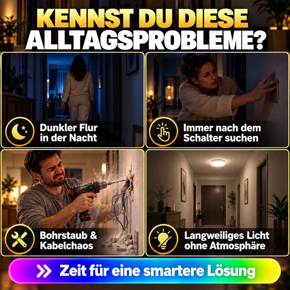 💸 -50% RABATT!!⏰Magnetische RGB-Bewegungsmelder-Nachtleuchte ✨ | Bohrfrei, kabellos, wiederaufladbare LED-Leuchte, ideal für dunkle Treppen, Flure und nächtliche Gänge