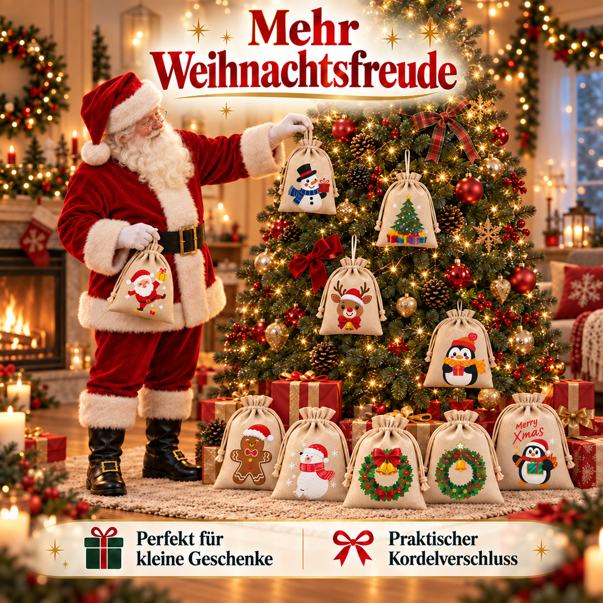 🎄⛄ Weihnachtliche Jute-Geschenkbeutel mit Kordelzug--Lose Süßigkeiten und Geschenke in Sekunden ordentlich verpackt 🎁🎄