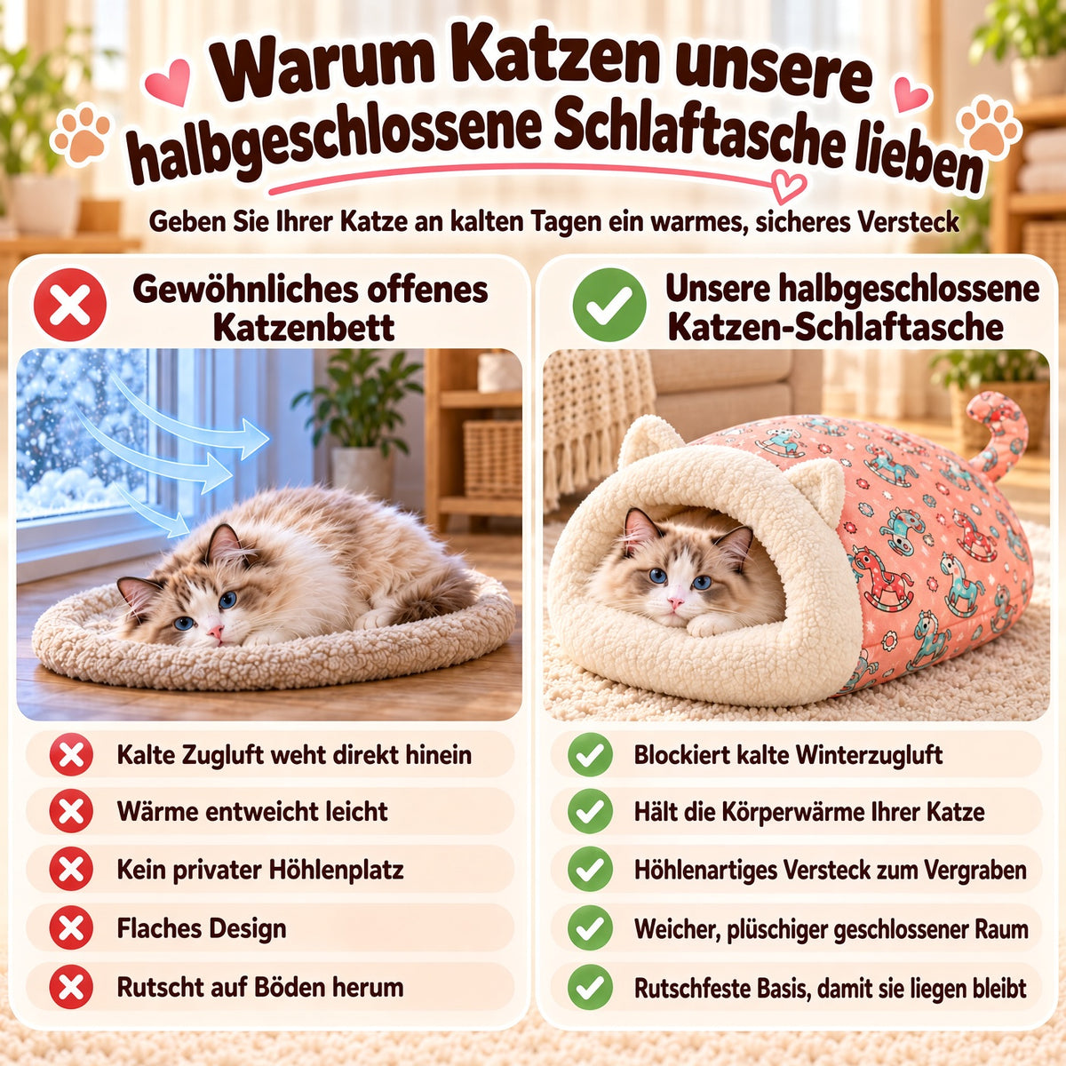 🐾🔥 Bestseller! Halbgeschlossenes, warmes Haustier-Schlafsackbett – Winddichtes, flauschiges Kuschelnest für Katzen und kleine Hunde, perfekt für gemütliche Winterschläfchen ❄️