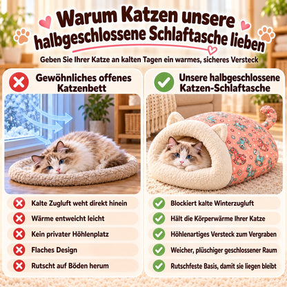 🐾🔥 Bestseller! Halbgeschlossenes, warmes Haustier-Schlafsackbett – Winddichtes, flauschiges Kuschelnest für Katzen und kleine Hunde, perfekt für gemütliche Winterschläfchen ❄️