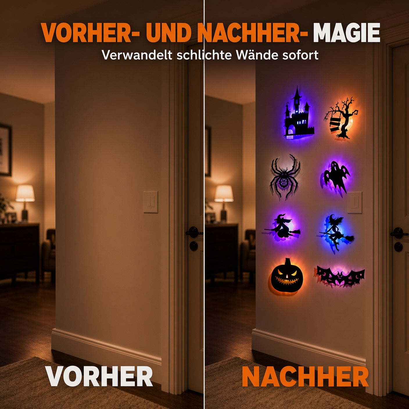 🎃Halloween-Wandaufkleber, die im Dunkeln leuchten✨ Sanftes LED-Licht 🩹 Einfach aufkleben