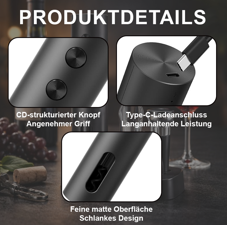 🎉Neujahrsdeal! 50% Rabatt🍷 WEINMEISTER Pro – Elektrischer Korkenzieher-Set ✨ Premium Design | Leise & Kraftvoll | Wiederaufladbar