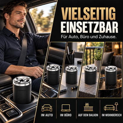 Drehbarer Aschenbecher mit Keramik-Einsatz, Geruchsdicht & Rutschfest – Für Auto, Zuhause, Büro & Camping – Passt in 99 % der Getränkehalter