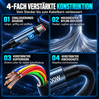 ⚡⚡50% Rabatt！🔋100W USB Schnellladekabel – Geflochten, Robust & mit Überladeschutz🛡️