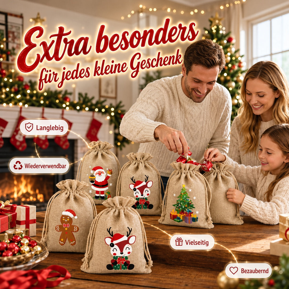 🎄⛄ Weihnachtliche Jute-Geschenkbeutel mit Kordelzug--Lose Süßigkeiten und Geschenke in Sekunden ordentlich verpackt 🎁🎄