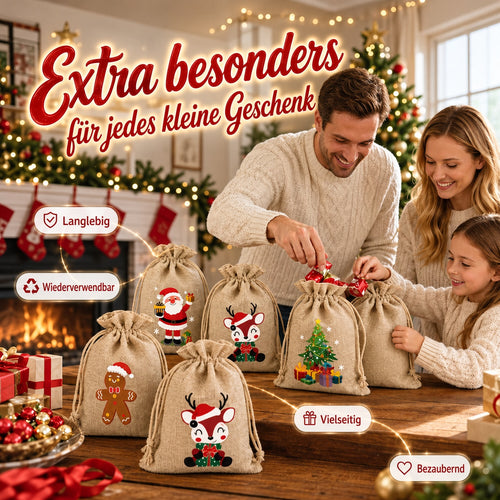 🎄⛄ Weihnachtliche Jute-Geschenkbeutel mit Kordelzug--Lose Süßigkeiten und Geschenke in Sekunden ordentlich verpackt 🎁🎄