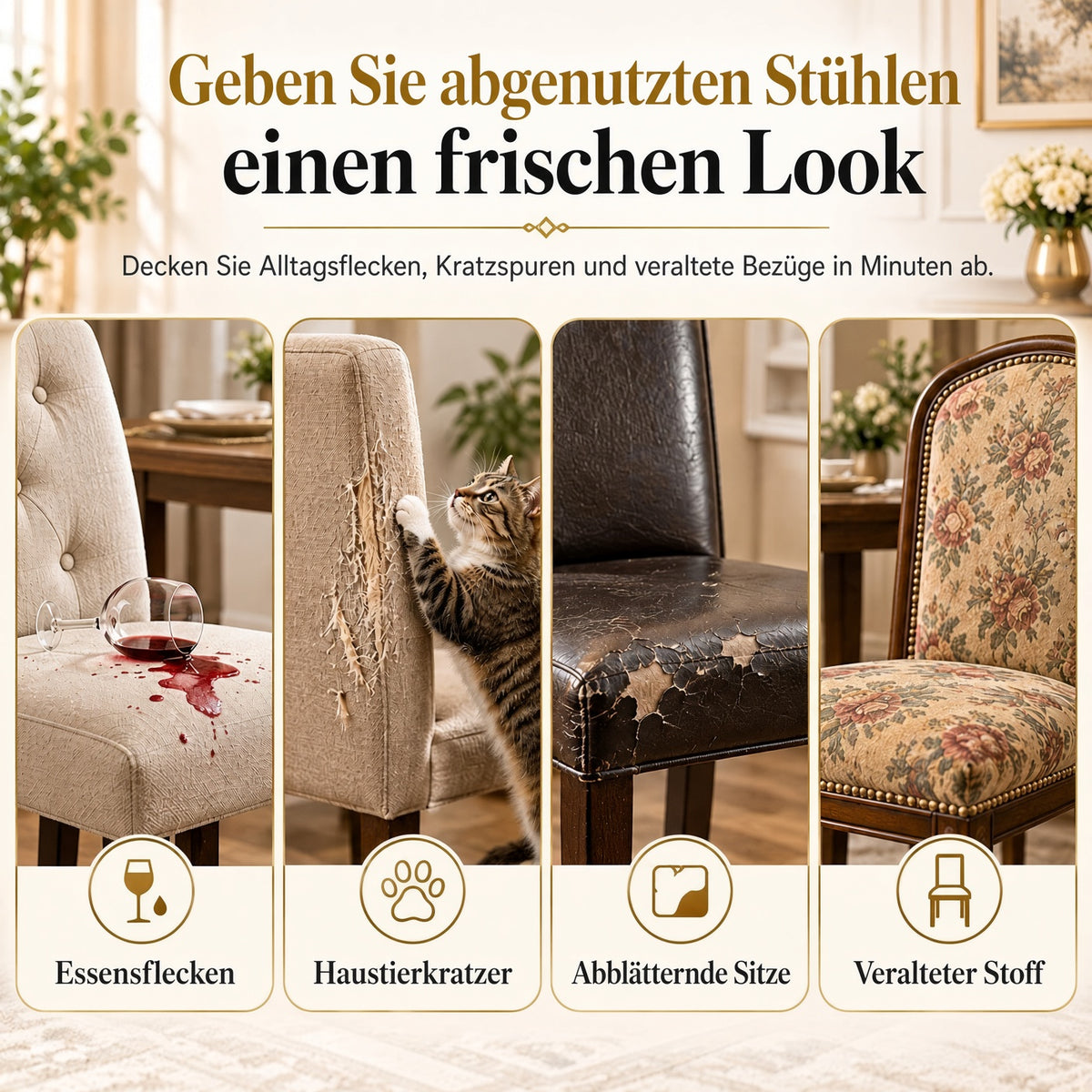 🔥 1 kaufen, 1 gratis! 🪑 Eleganter Barock-Stil Stuhlbezug – Elastischer Esszimmerstuhlbezug mit luxuriösem Design