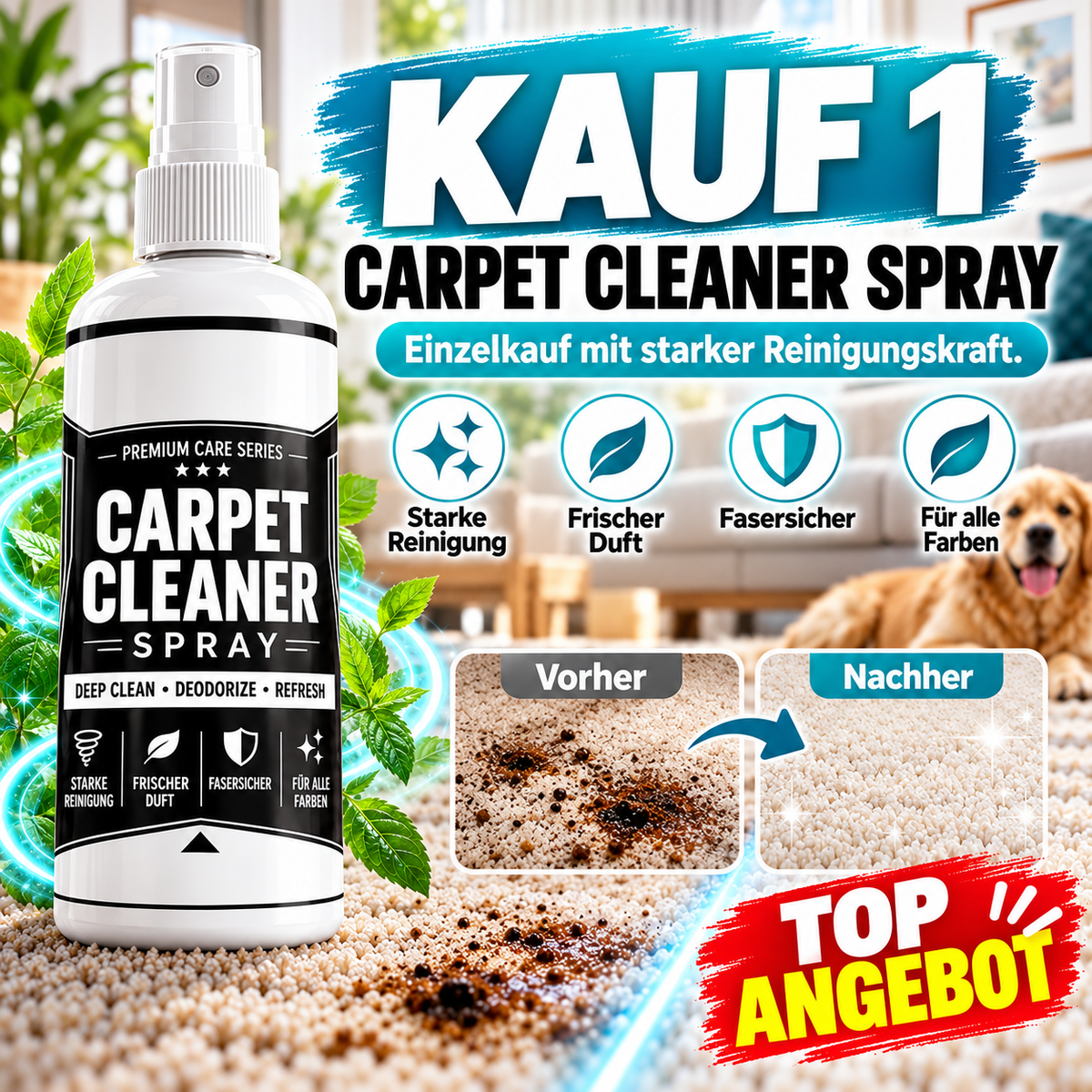 🔥🎁 2+1 GRATIS!!🥳 Tiefenreinigendes Teppichspray – entfernt hartnäckige Flecken und neutralisiert Gerüche sofort!