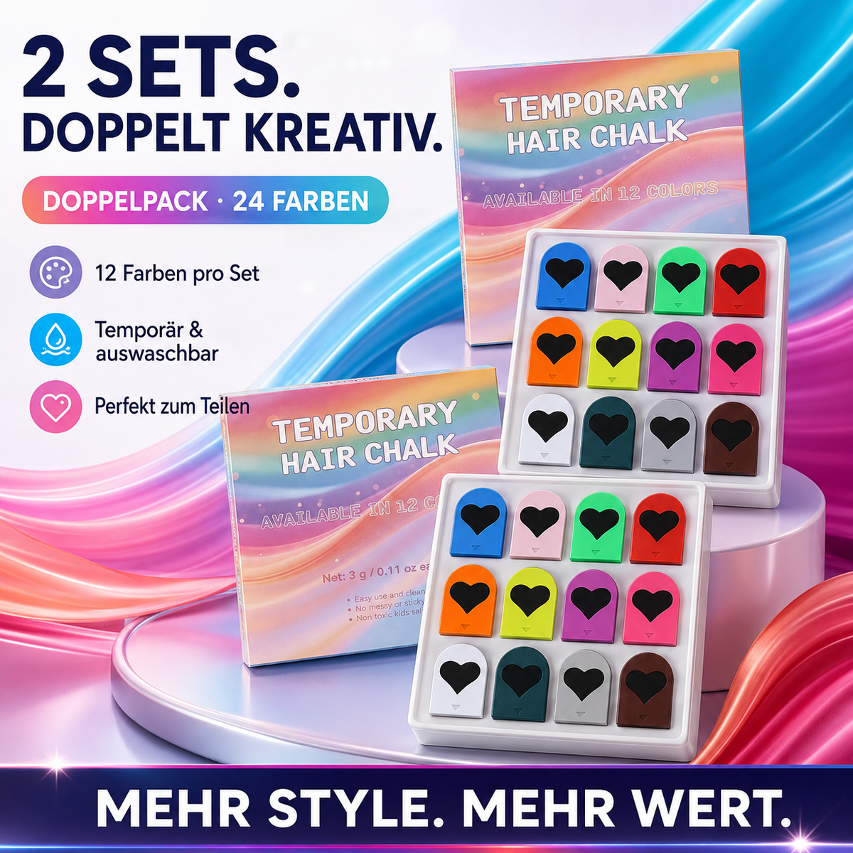 🔥 Letzter Tag: 50 % Rabatt 🌈 Set mit 12 temporären Haar-Kreide-Applikatoren