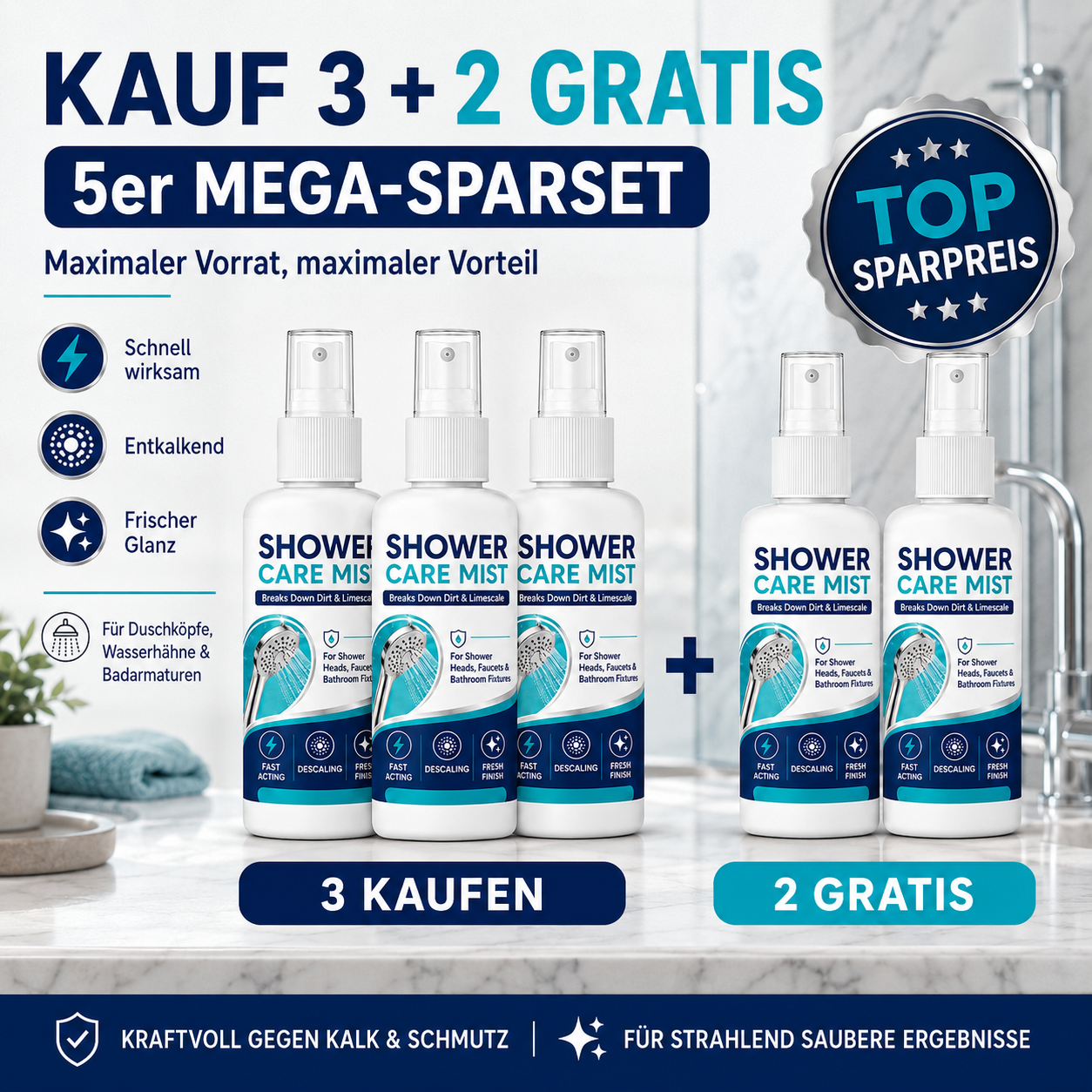 💧Schnell wirkendes Duschkalkentfernungsspray