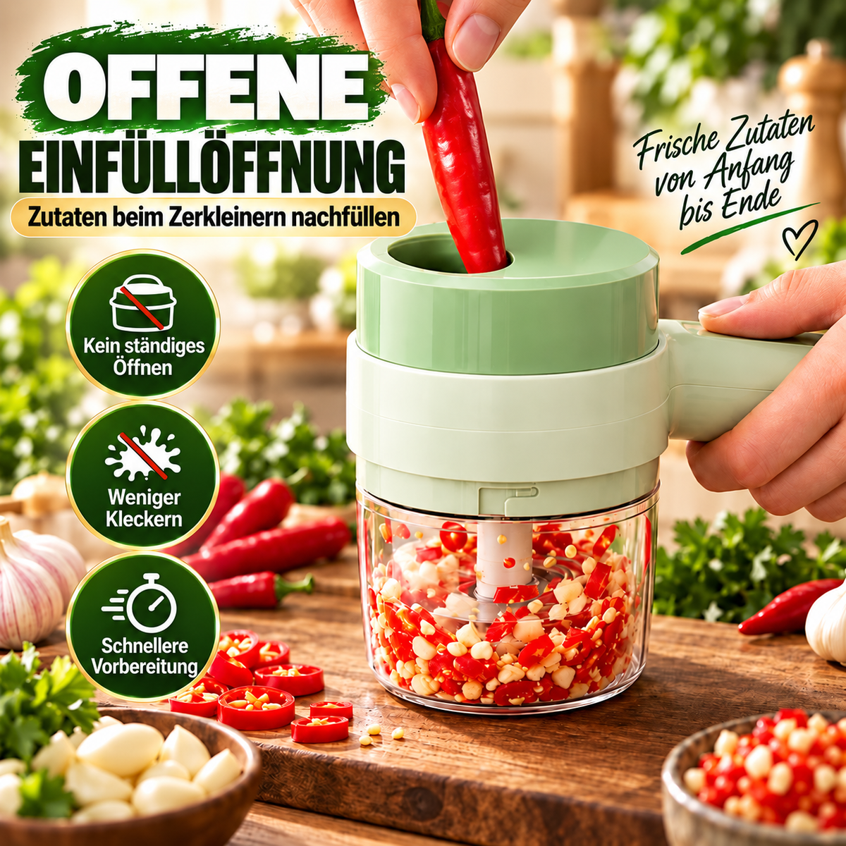 🧄🔄4-in-1 elektrisches Gemüseschneider-Set – kabellose Multifunktions-Küchenmaschine