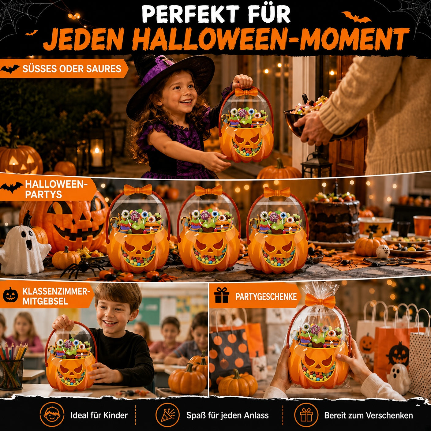 🎃 Einzigartiges Halloween-Design | Süßigkeitentüten aus Kunststoff, perfekt für Süßigkeiten, Geschenke und kreative Verpackungen. 👻