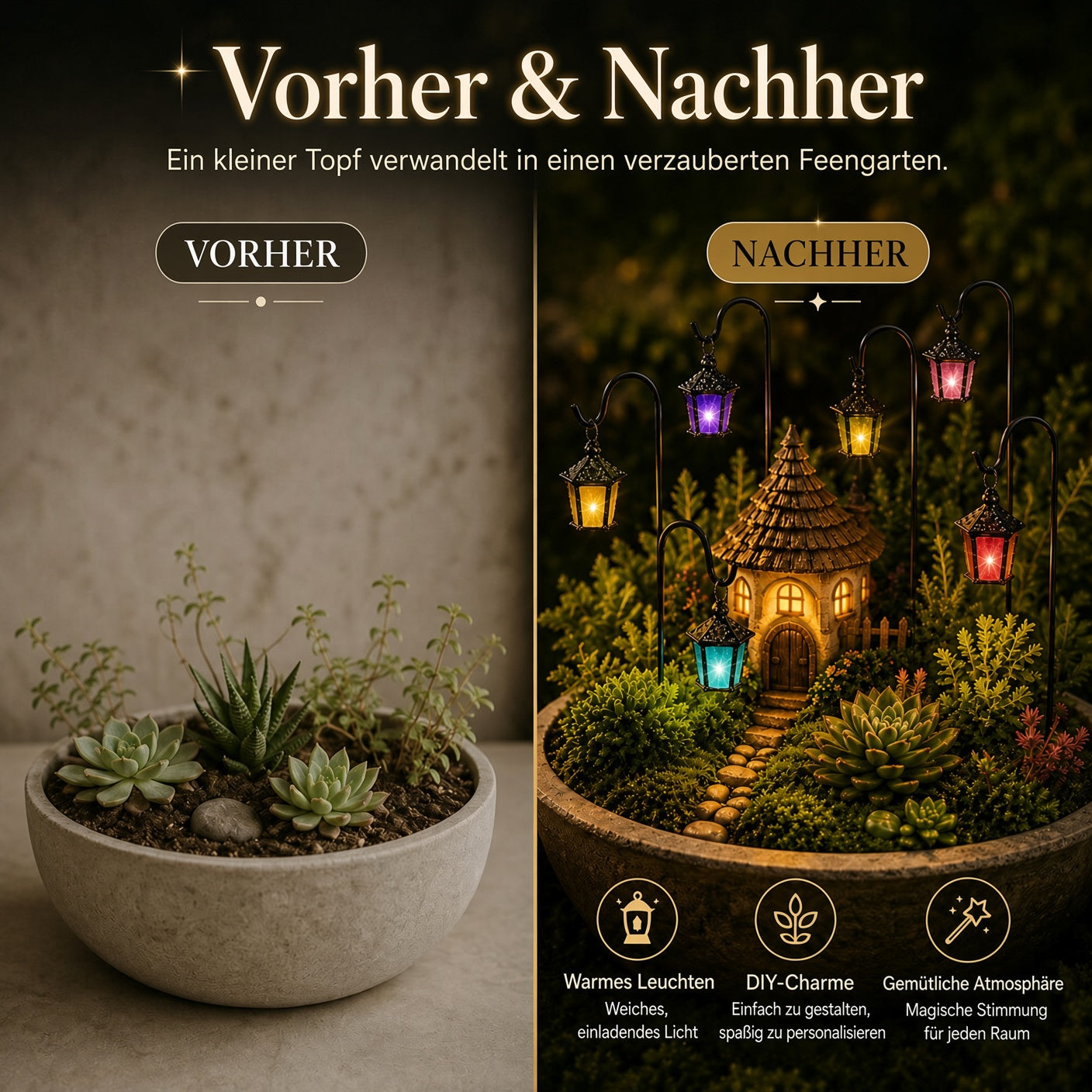 🌿Nachtleuchtende Laternen | Bunte Dekoration für Feengarten, Bonsai und aturlandschaft🌙