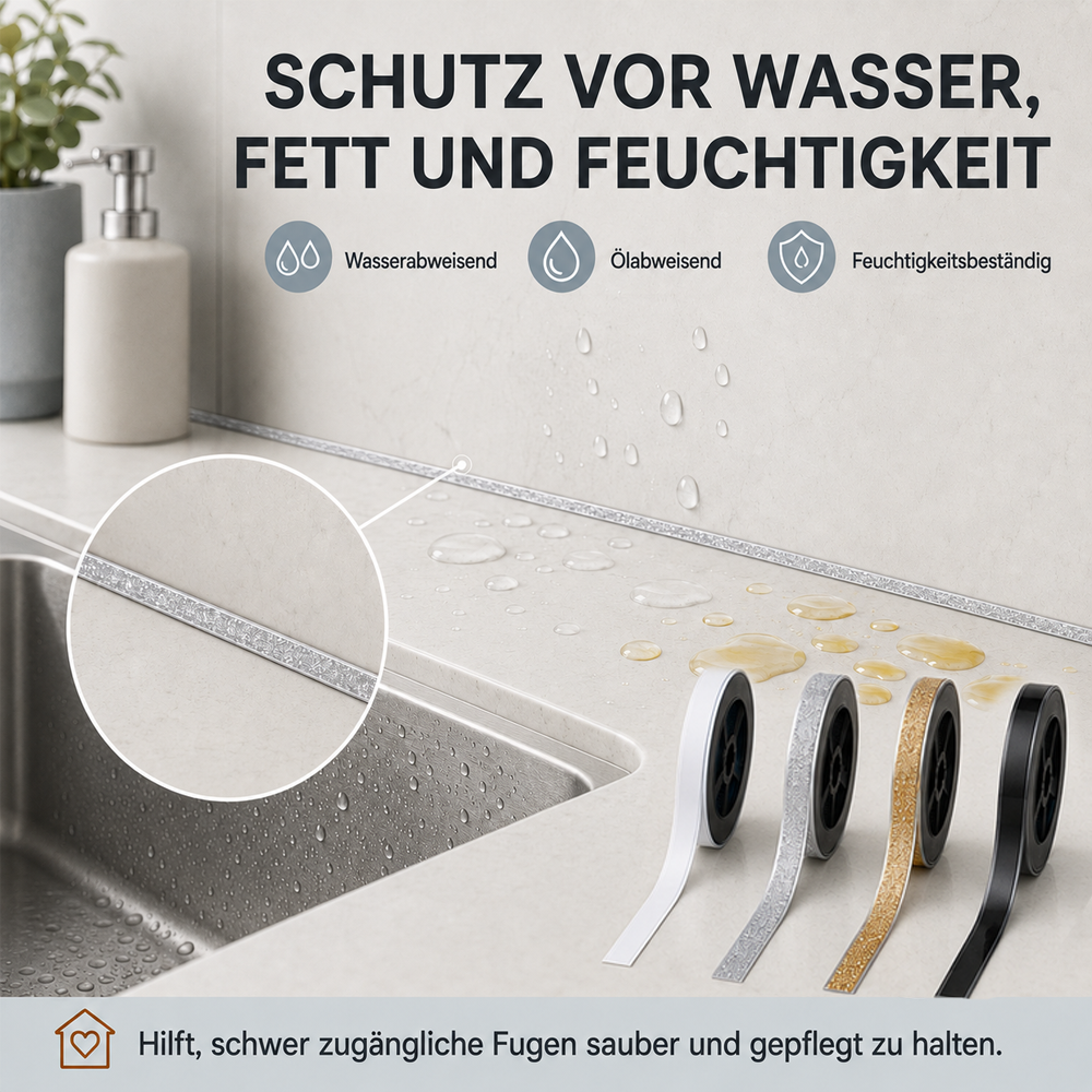 🛡️ LIMITIERT: 1+1 GRATIS! ⏰ Selbstklebender Dichtstreifen für Fliesenfugen (8mm x 6m) – Wasserdicht, Schimmelresistent & Professionelles Finish ✨