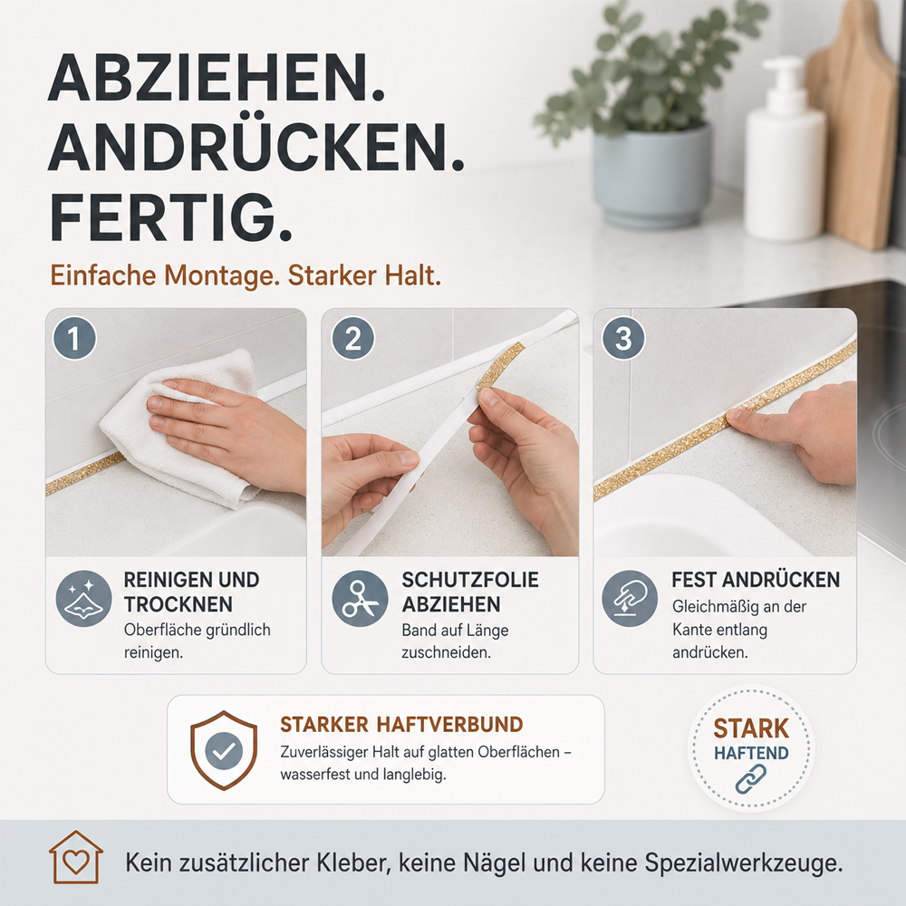 🛡️ LIMITIERT: 1+1 GRATIS! ⏰ Selbstklebender Dichtstreifen für Fliesenfugen (8mm x 6m) – Wasserdicht, Schimmelresistent & Professionelles Finish ✨