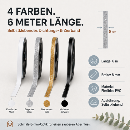 🛡️ LIMITIERT: 1+1 GRATIS! ⏰ Selbstklebender Dichtstreifen für Fliesenfugen (8mm x 6m) – Wasserdicht, Schimmelresistent & Professionelles Finish ✨
