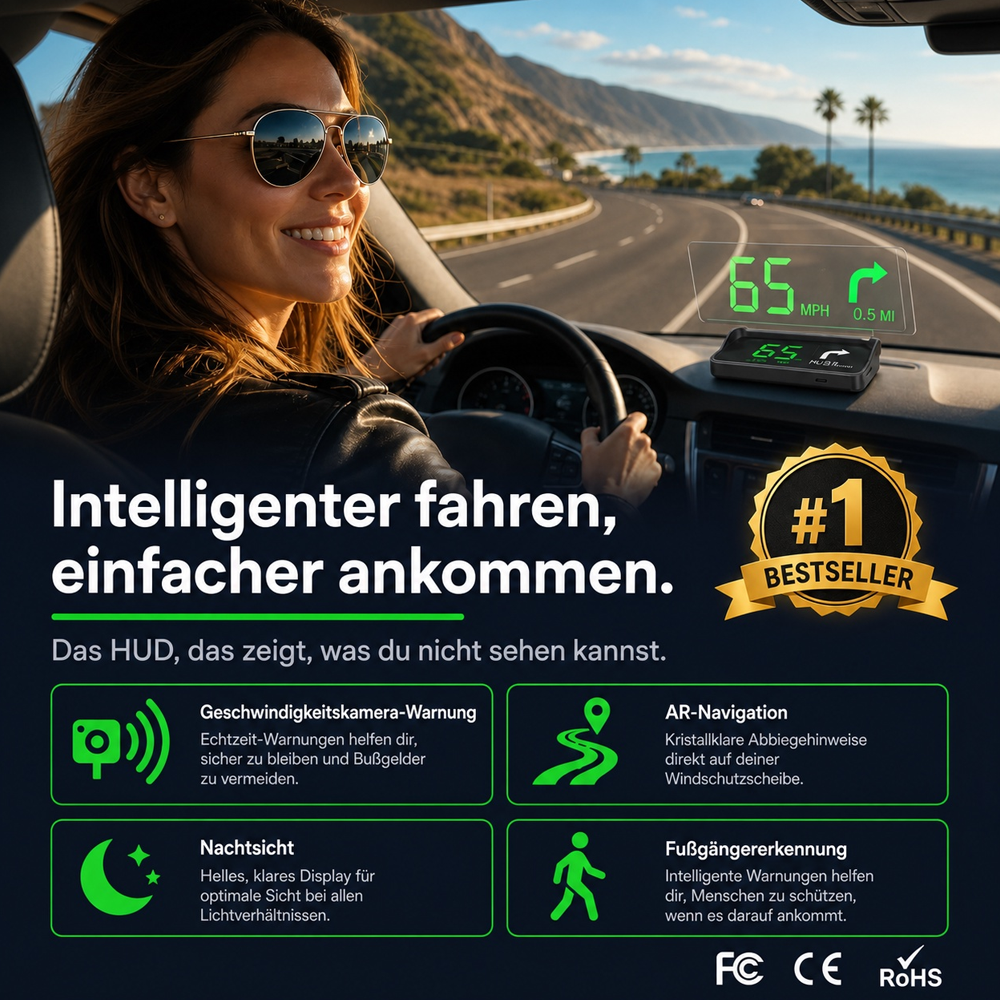 🚘 HUD Head-Up Display – Sicher fahren ohne Ablenkung