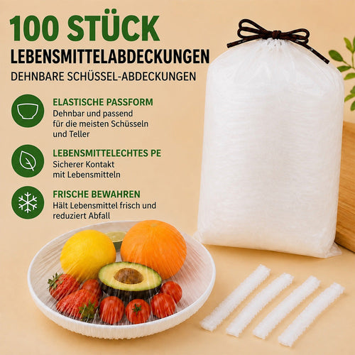 upsell❄️ 100 Stück Frischhaltehauben, Elastische Abdeckungen für Schüsseln & Teller, Alternative zu Frischhaltefolie, für Lebensmittel & Reste