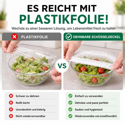 upsell❄️ 100 Stück Frischhaltehauben, Elastische Abdeckungen für Schüsseln & Teller, Alternative zu Frischhaltefolie, für Lebensmittel & Reste
