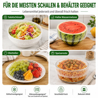 upsell❄️ 100 Stück Frischhaltehauben, Elastische Abdeckungen für Schüsseln & Teller, Alternative zu Frischhaltefolie, für Lebensmittel & Reste