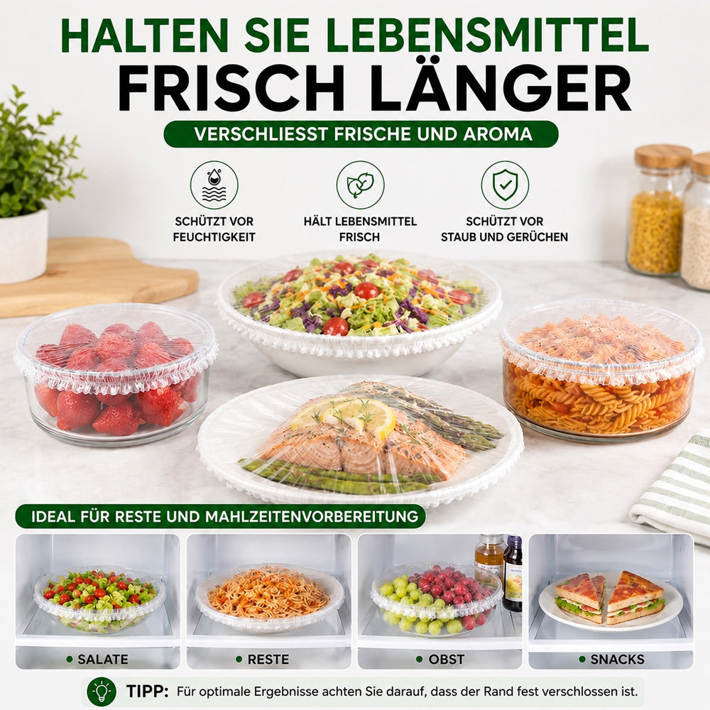 upsell❄️ 100 Stück Frischhaltehauben, Elastische Abdeckungen für Schüsseln & Teller, Alternative zu Frischhaltefolie, für Lebensmittel & Reste