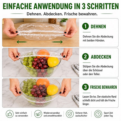 upsell❄️ 100 Stück Frischhaltehauben, Elastische Abdeckungen für Schüsseln & Teller, Alternative zu Frischhaltefolie, für Lebensmittel & Reste