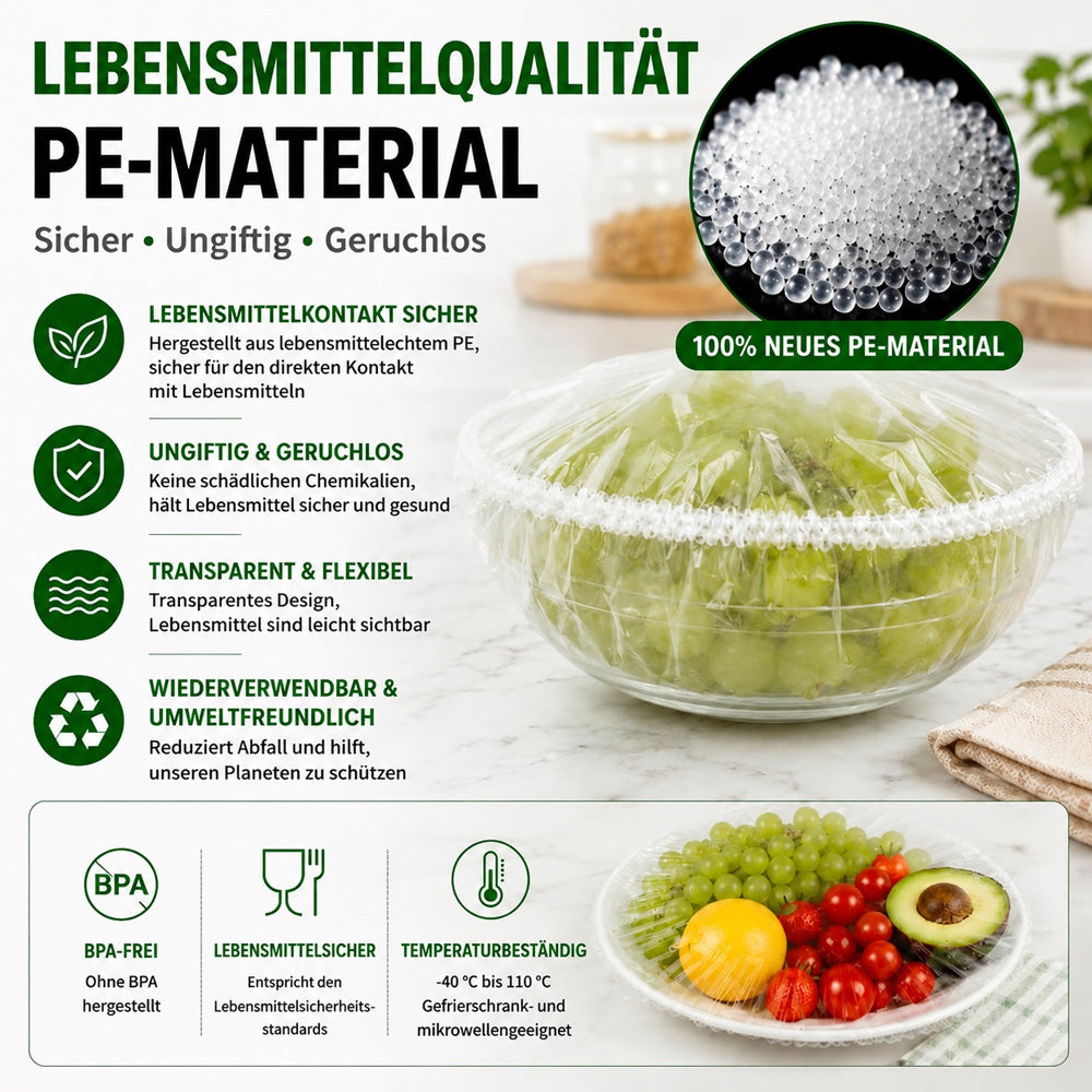 upsell❄️ 100 Stück Frischhaltehauben, Elastische Abdeckungen für Schüsseln & Teller, Alternative zu Frischhaltefolie, für Lebensmittel & Reste